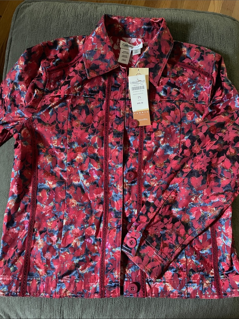 Coldwater Creek Red Floral Lightweight Shirt Jacket